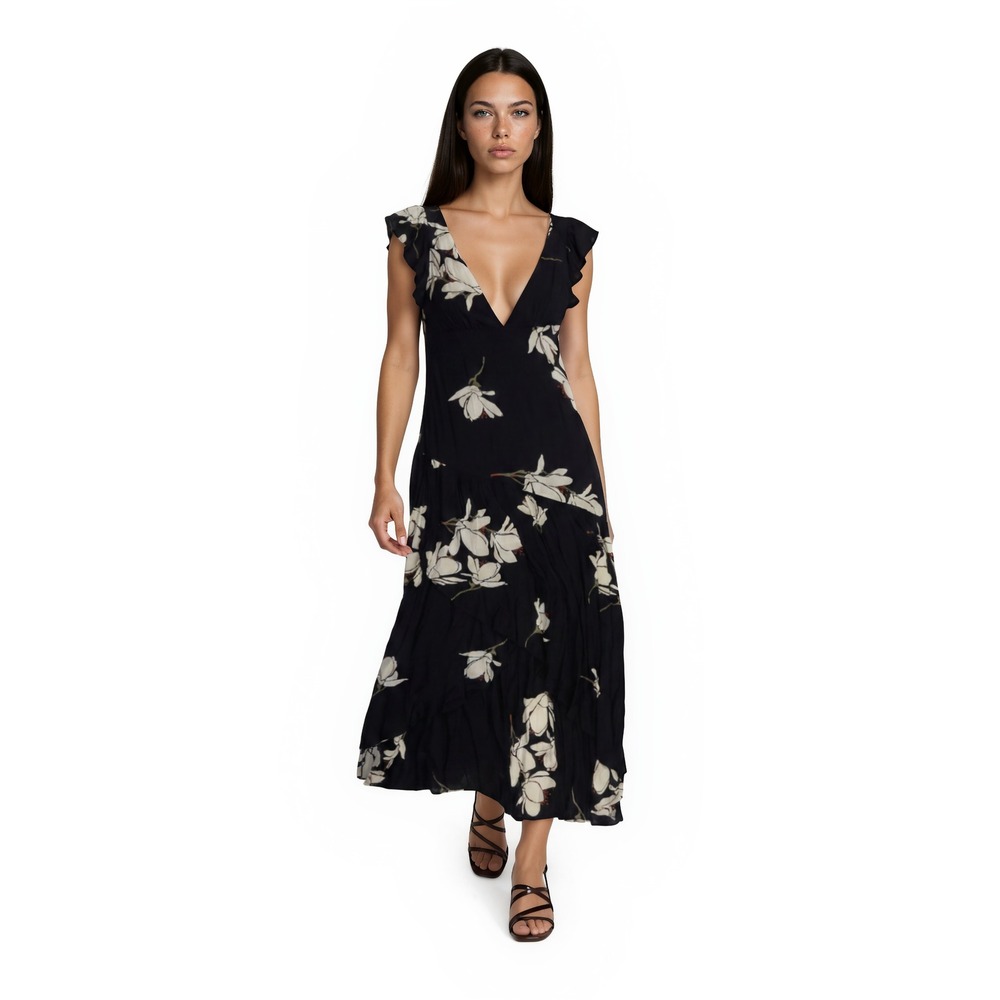 Free People Maxi Dress Women's Size 0 Black Floral Magnolia Boho